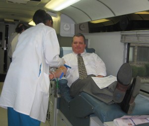 Andy giving blood
